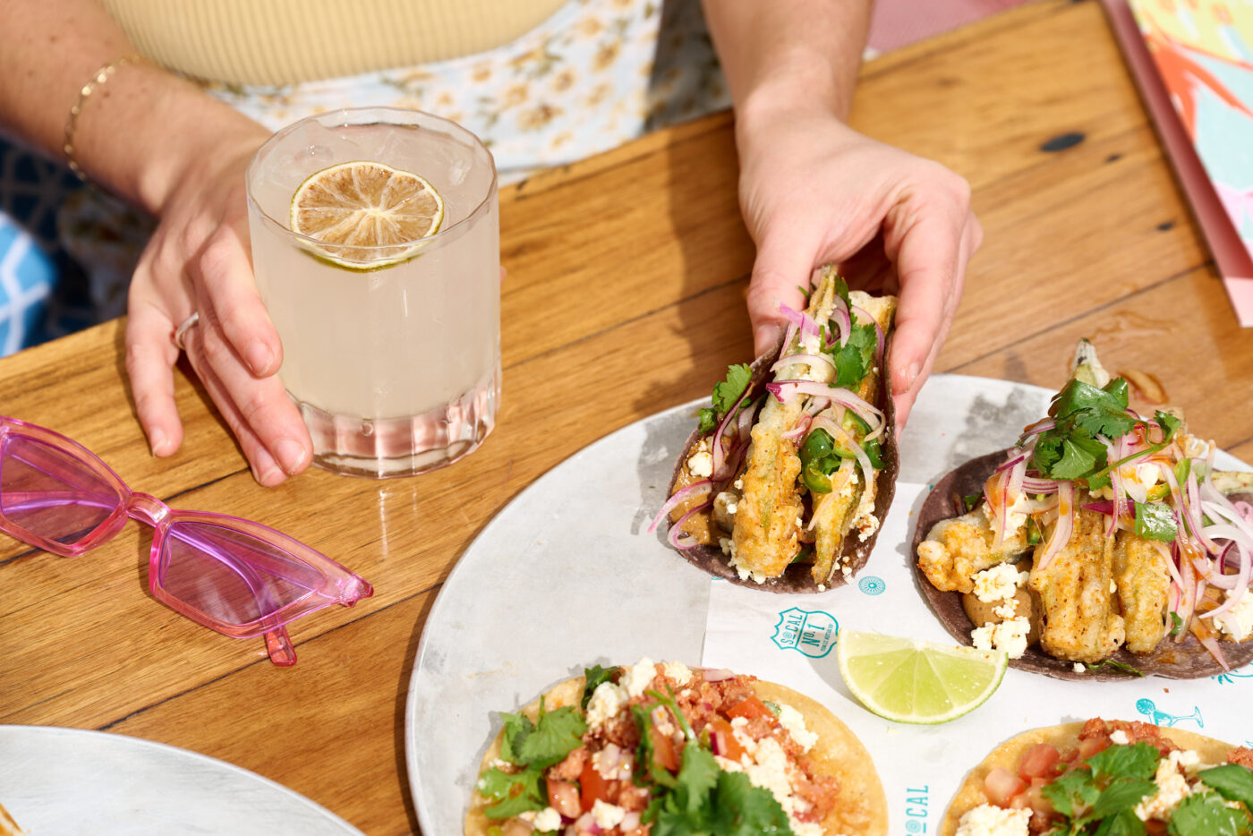 SoCal Tacos in hand Margaritas Sunnies